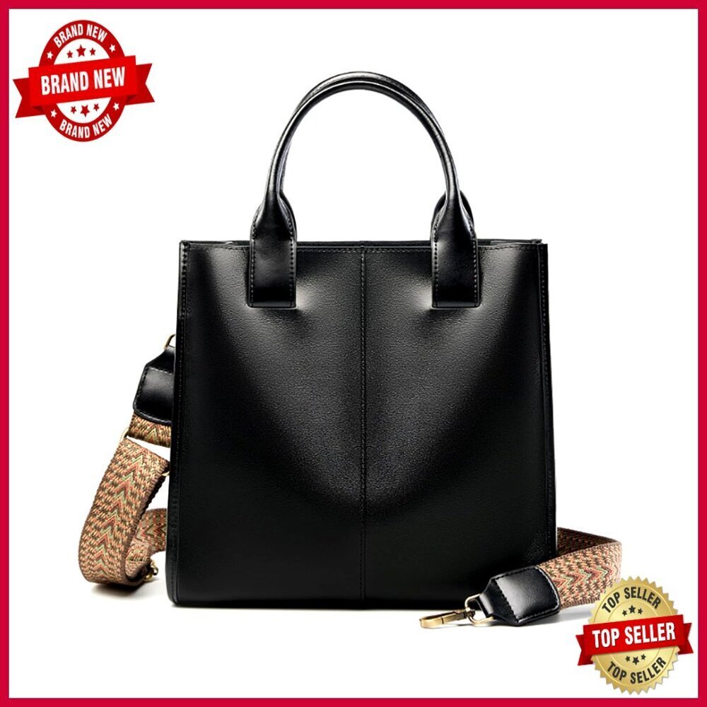 Genuine Leather Tote Bag with Adjustable Straps for Work and Travel